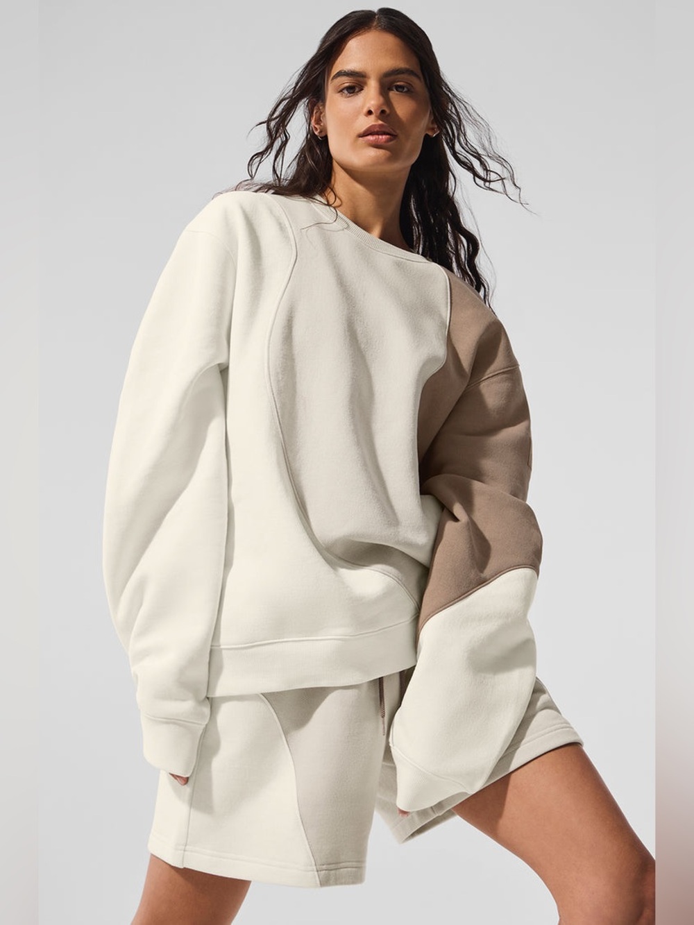 Alo Yoga Make Waves Crew Neck Pullover Ivory/Bone/Gravel- XS